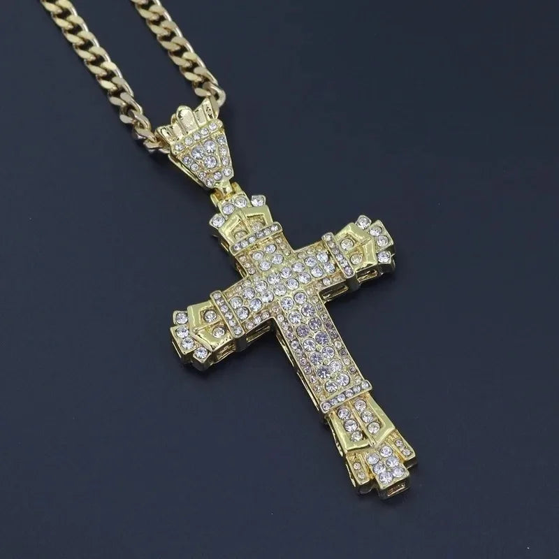 Men's Cross Necklace Chain Stainless Steel Necklace Rhinestone Pendant - Zenflow Active
