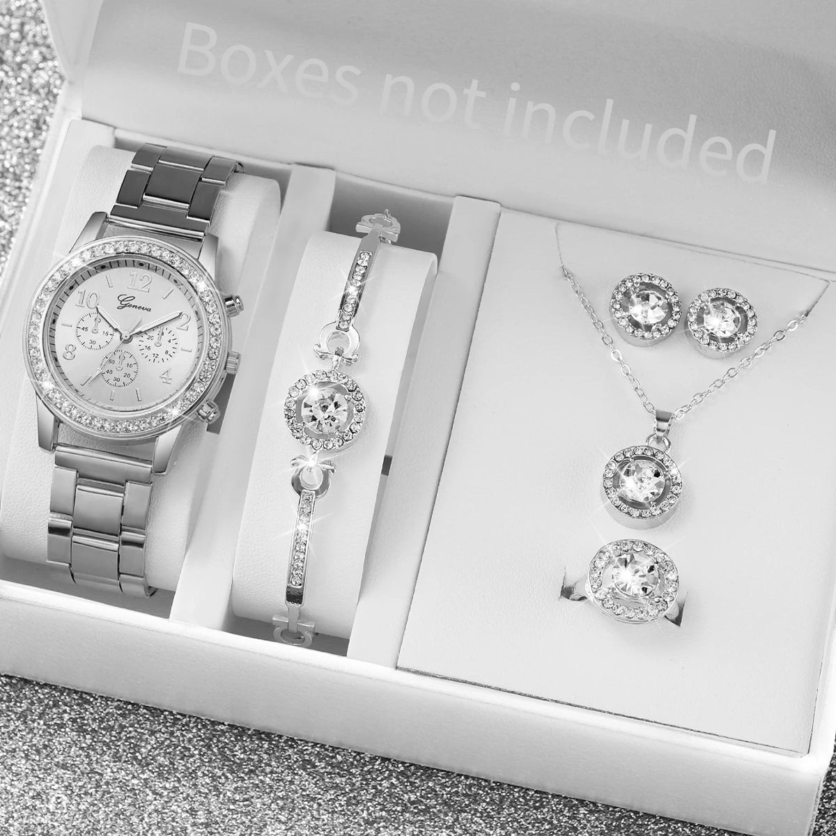 6PCS/Set Women's Watch Fashion Rhinestone Stainless Steel Band Quartz Watch Jewelry Set Reloj Mujer (Without Box) - Zenflow Active