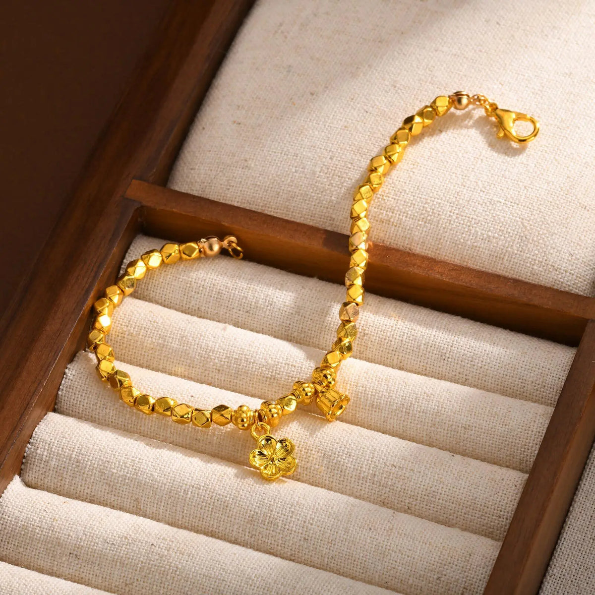Charms Bell Flower Bracelet, Geometric Beaded Chain Bracelet for Women Girls - Zenflow Active
