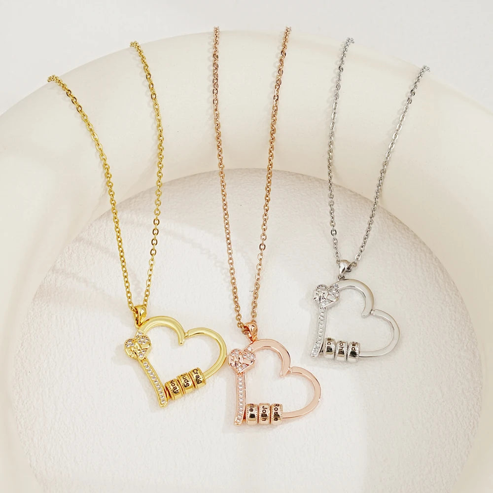 Personalized Birthstone Names Heart Necklace Custom Heart Pendant Bead Necklace Mother's Day Gift Fashion Jewellery Birthday Gift - Zenflow Active