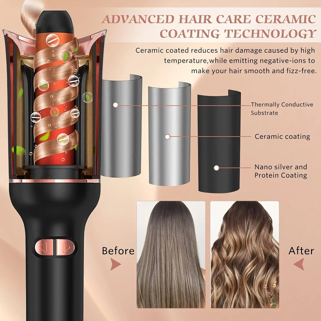Auto-Rotating Ceramic Curling Iron | Professional Air Spin Curler | 160–230°C - Zenflow Active