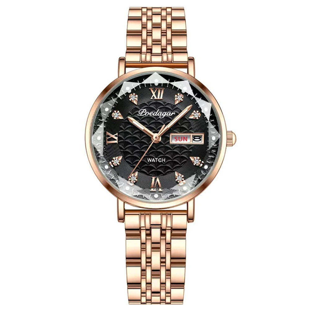 POEDAGAR Watch Women New Fashion Luxury Stainless Steel Wristwatch Bracelet Simple Rose Gold Waterproof Luminous Ladies Watches - Zenflow Active