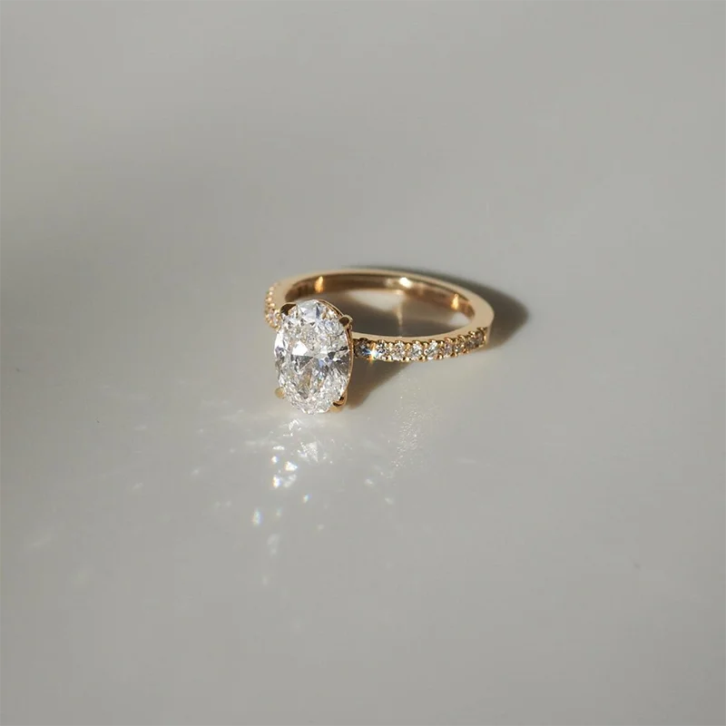 Minimalist 1-3ct Oval Cut Moissanite Half Eternity Engagement Ring 925 Sterling Silver for Woman Girl Gold Plated Handmade Rings - Zenflow Active