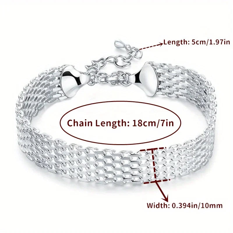 Charms Nice Chain 925 Sterling Silver Mesh Braided Design Sparkling Bracelet For Women Party Jewelry Couple Gifts - Zenflow Active