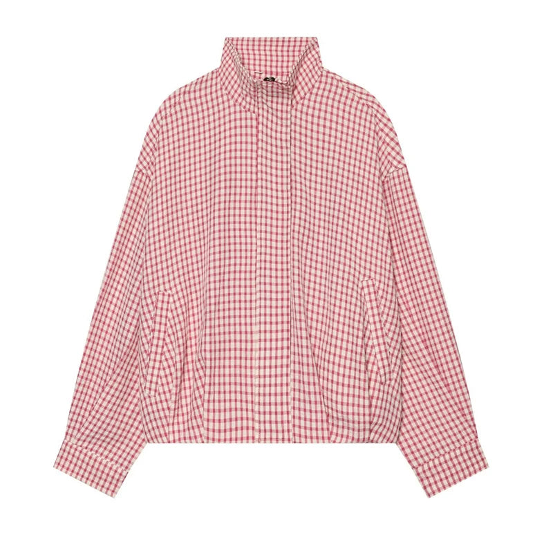 Women's Cropped Plaid Zip-Up Jacket