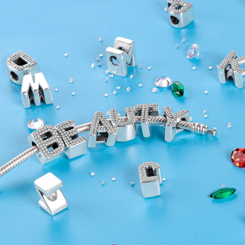 Charms Fit Original Bracelet A-Z Alphabet Charms Beads 925 Sterling Silver 26 Letters Charm for Women Girl DIY Fine Jewelry Gift - Zenflow Active
