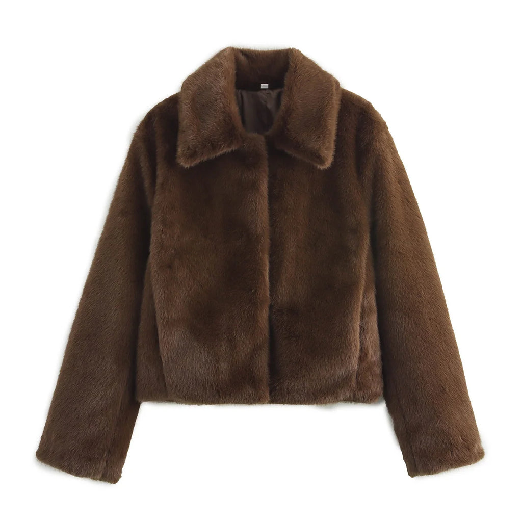 Women's Brown Cropped Faux Fur Jacket Zenflow Active