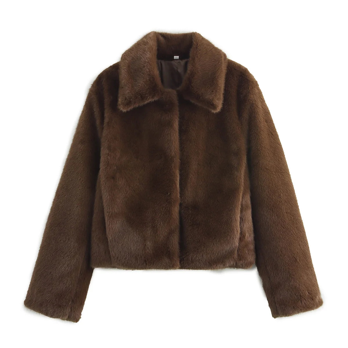 Women's Brown Cropped Faux Fur Jacket