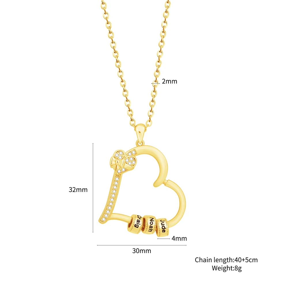 Personalized Birthstone Names Heart Necklace Custom Heart Pendant Bead Necklace Mother's Day Gift Fashion Jewellery Birthday Gift - Zenflow Active