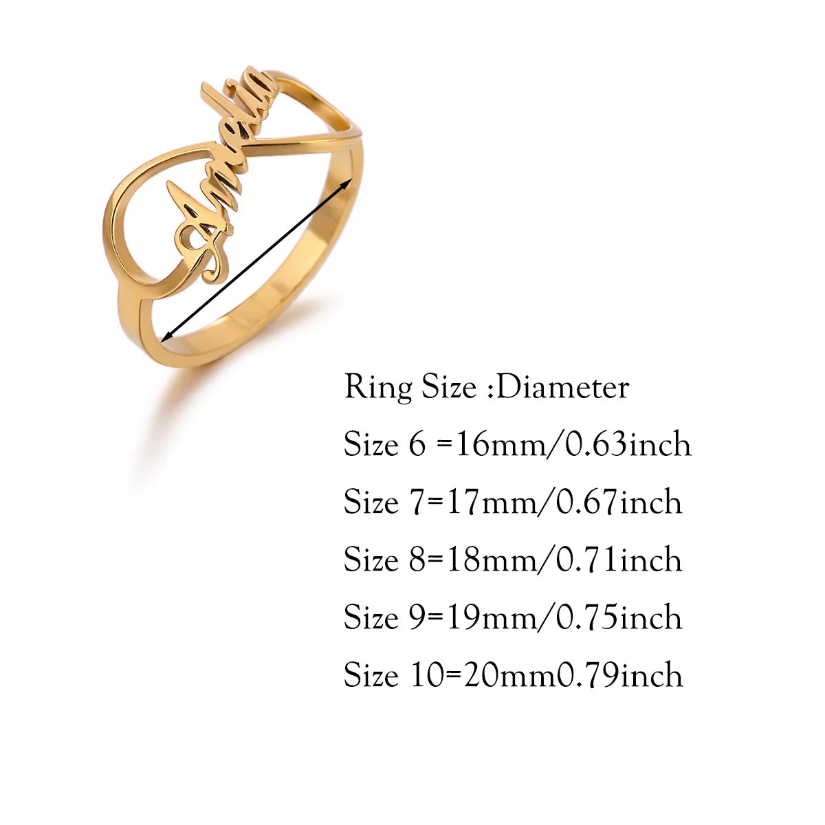 Custom Broad Surface Name Heart Rings Women Unisex Gold Colour Personalization 6-10 Size Wedding Bride Jewellery Stainless Steel - Zenflow Active