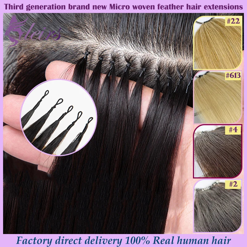 ADEIRS New Feather Hair Extensions 100% Human Hair Real Natural Hair Comfortable And Invisible Black Brown Blonde Straight - Zenflow Active