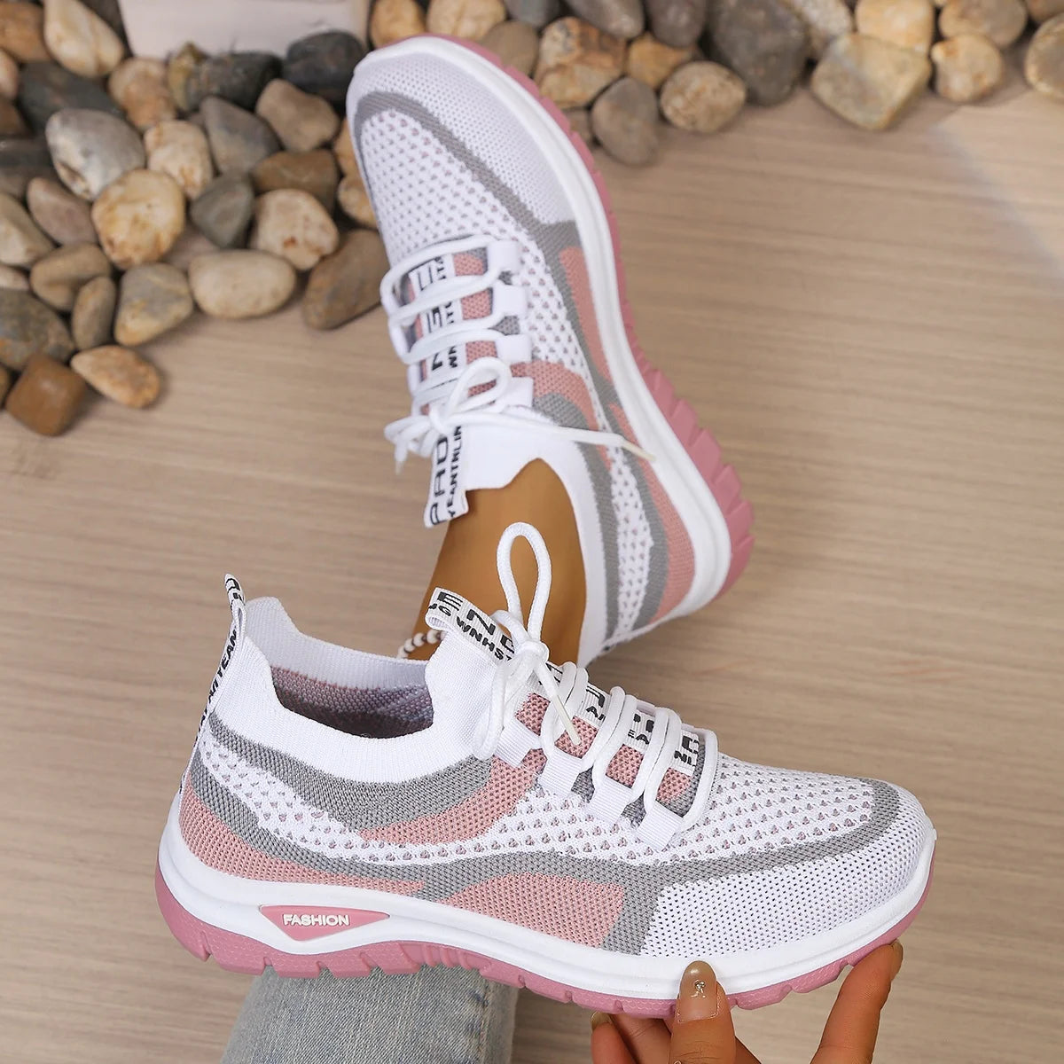 Women's Two-Tone Canvas Lace-Up Trainers — Patchwork, Low Heel, Breathable, Casual - Zenflow Active