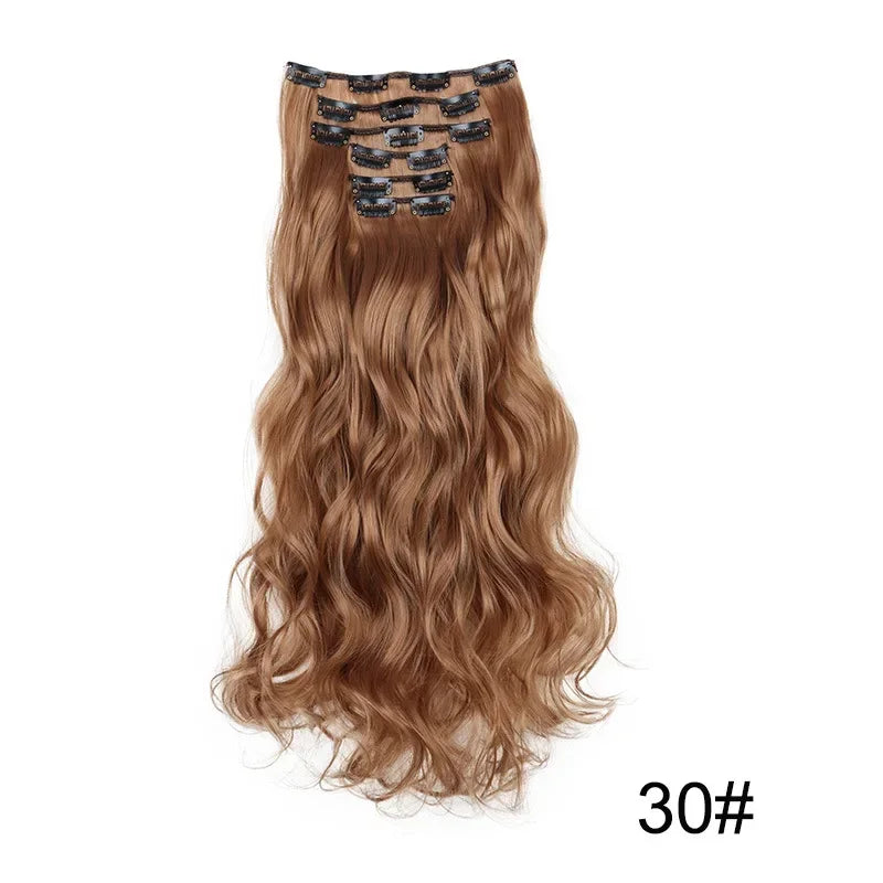 Black Hair Extensions 24"/60cm 6pcs/set Women Long Straight Synthetic Full Head Clip 16 Clips Ombre Heat Resistant Fiber Hair - Zenflow Active