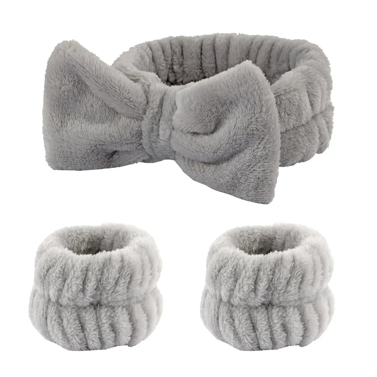 Bow Headband & Wristband Set | Soft Coral Fleece Hair Band for Washing, Yoga & Skincare - Zenflow Active