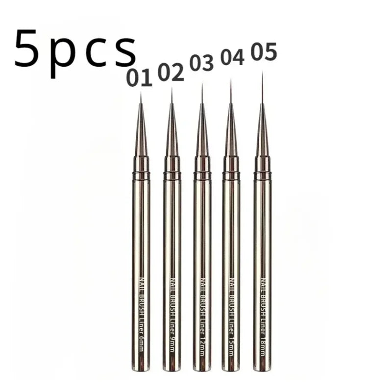Nail Art Liner Brush Set – 5 Sizes for Striping, Lines & Detail Painting | 6–25mm - Zenflow Active
