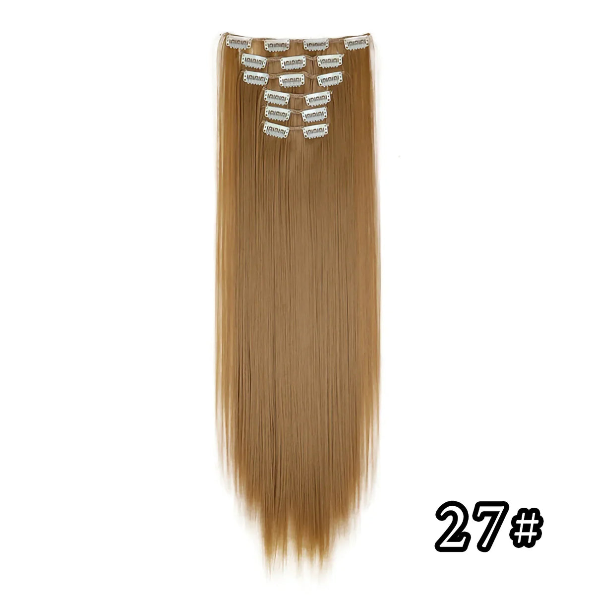 Black Hair Extensions 24"/60cm 6pcs/set Women Long Straight Synthetic Full Head Clip 16 Clips Ombre Heat Resistant Fiber Hair - Zenflow Active