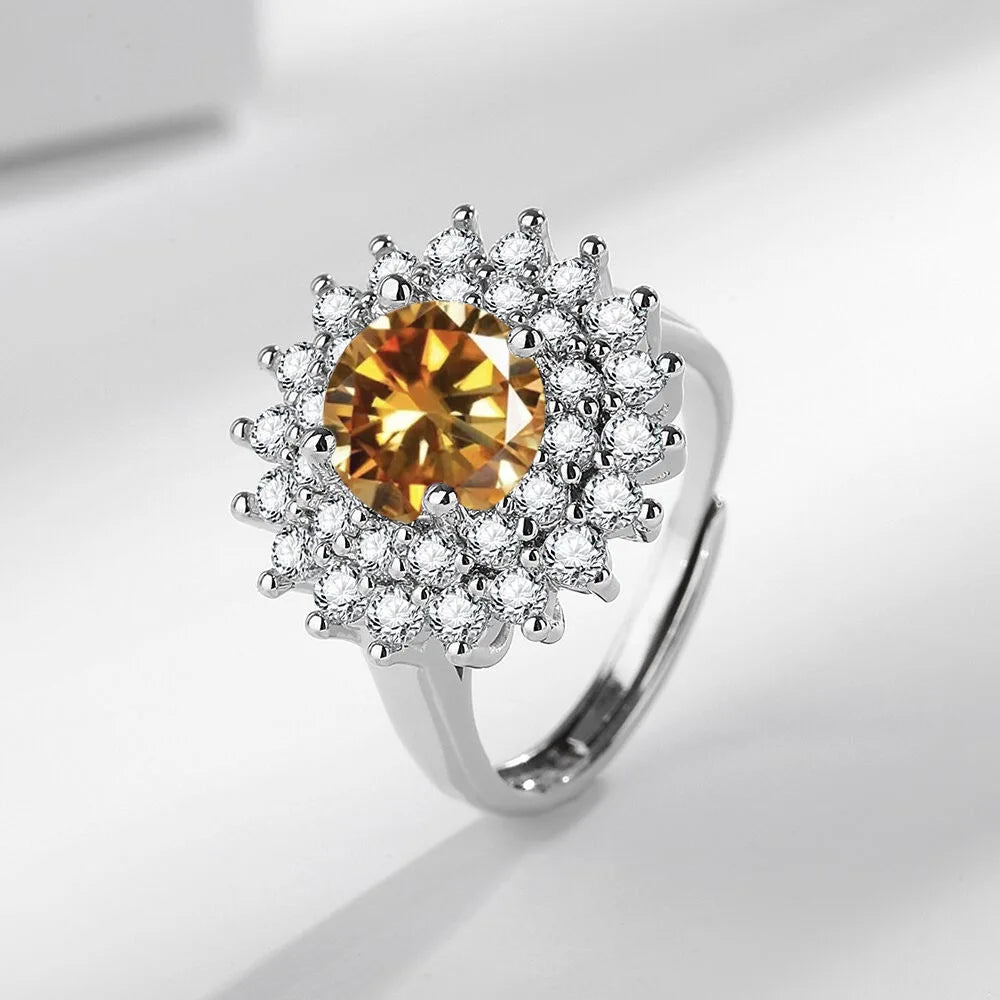 925 Sterling Silver Ring Two Carat Zirconia Ring Multi-color Optional Women's Open Ring Fashion Simple Birthday Jewelry Gift - Zenflow Active