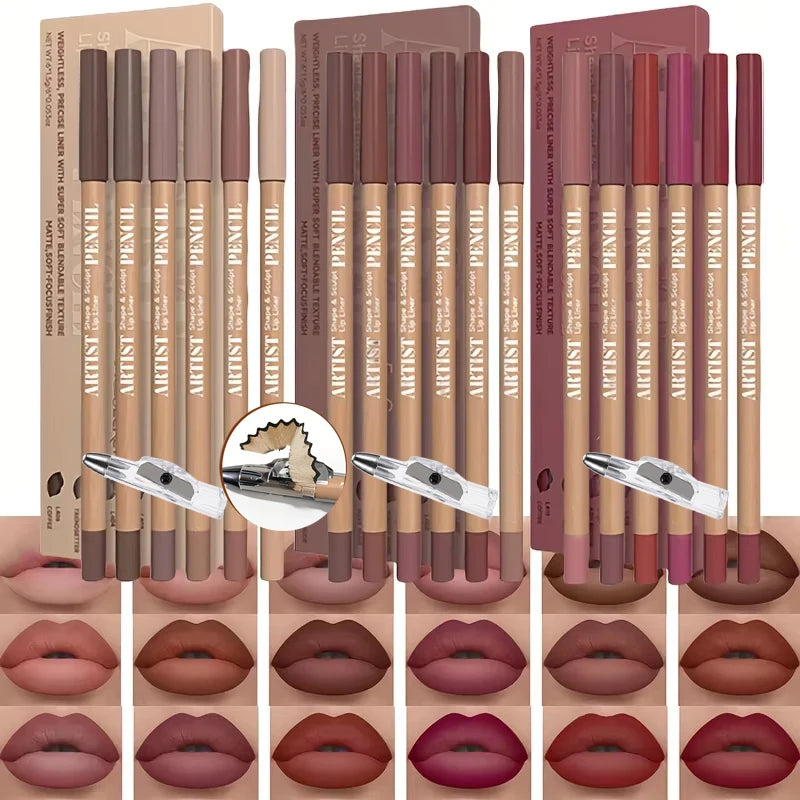 6PCS/SET Lip Makeup Set: 6 matte lip liners + 1 pencil sharpener - Zenflow Active