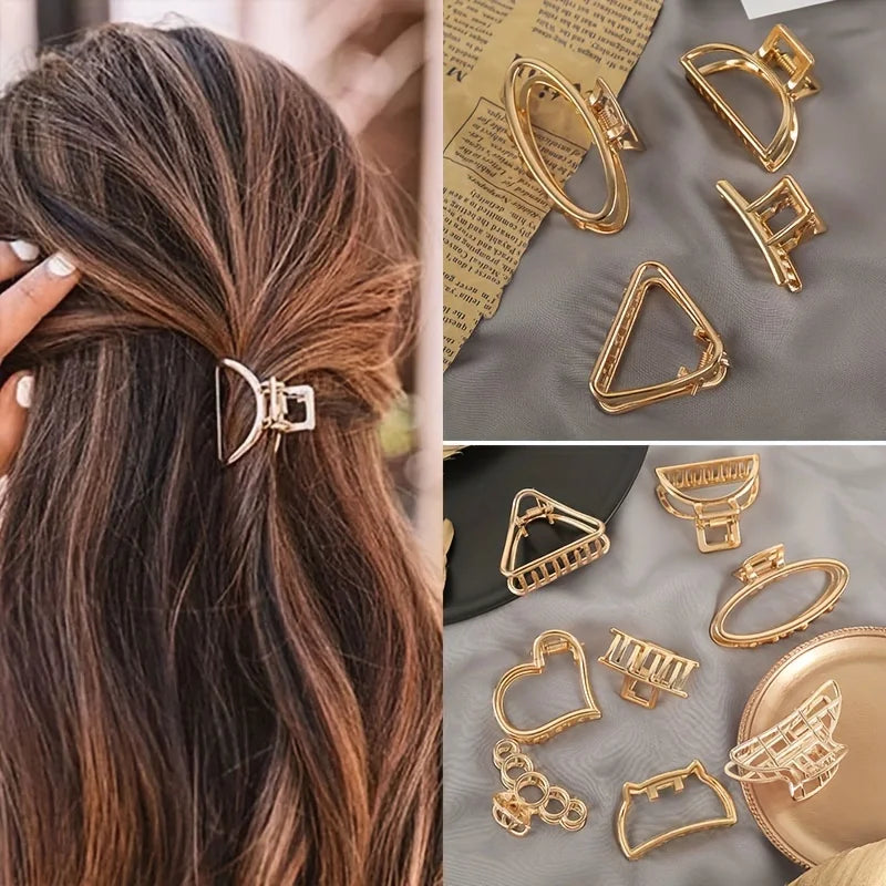 Mini Hollow Heart Metal Hair Claw Clips — Gold Geometric Barrettes for Women & Girls - Zenflow Active