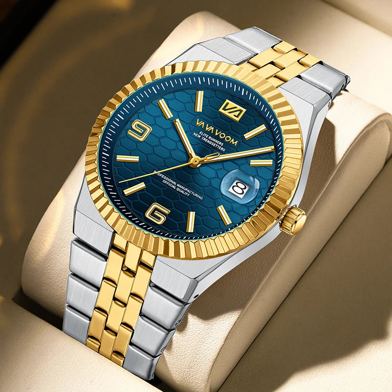 Men's Honeycomb Dial Quartz Watch — Luminous, Date Display, Stainless Steel, Waterproof - Zenflow Active