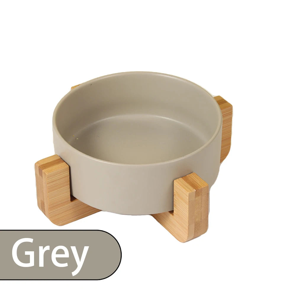 Personalised Ceramic Pet Bowl with Wooden Stand | Custom Name Bowl for Cats & Dogs - Zenflow Active