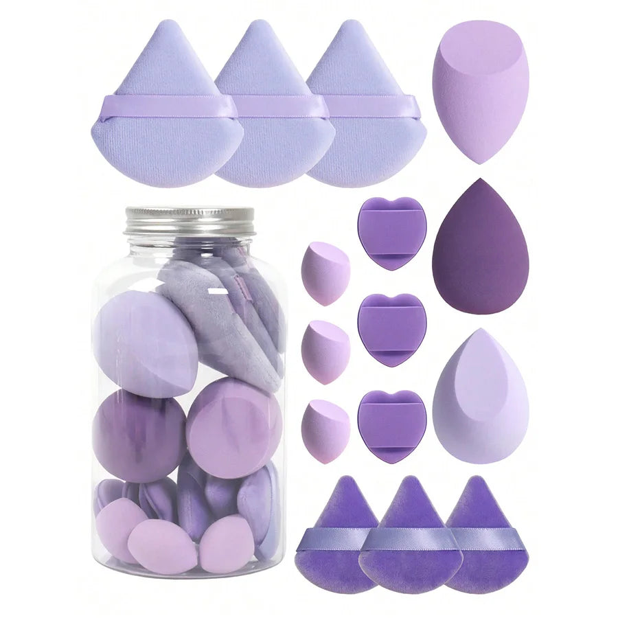 Set of 15 makeup powder puffs/beauty blenders/mini finger cushion puffs with storage container - Zenflow Active
