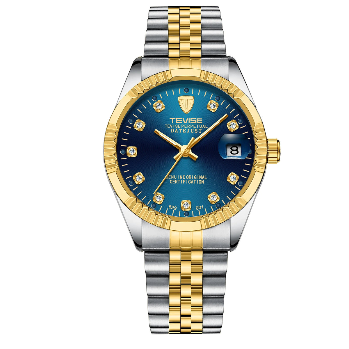 TEVISE T629 Automatic Mechanical Men's Watch — Diamond Detail, Date Display, Waterproof - Zenflow Active