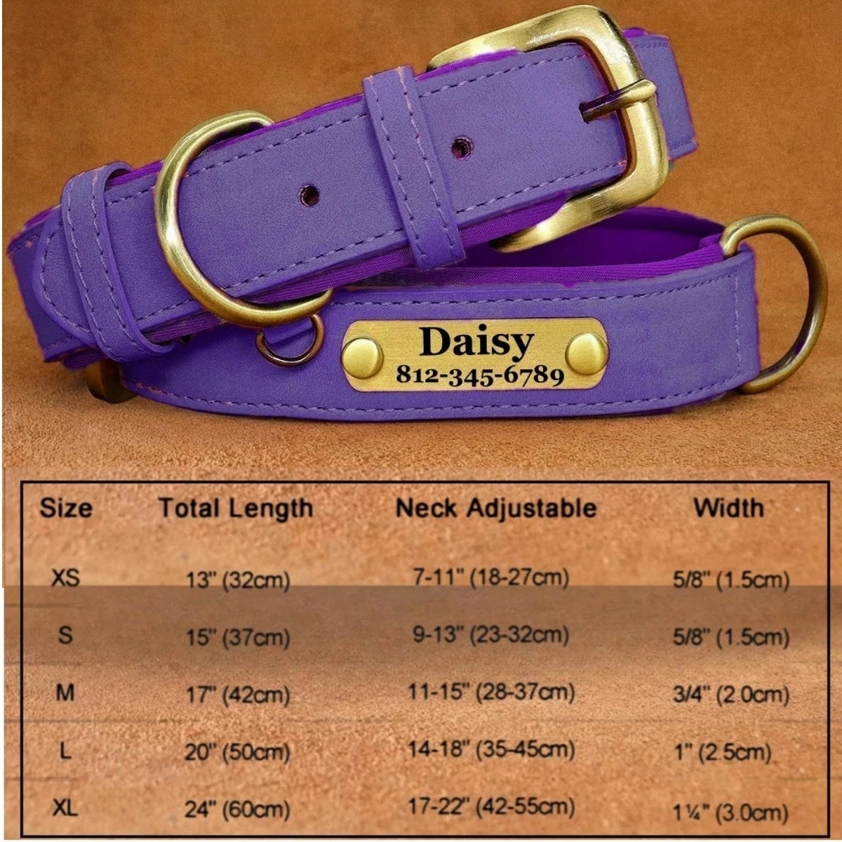 Soft Padded Leather Dog Collar | Personalised Engraved Nameplate & Custom ID Tag - Zenflow Active