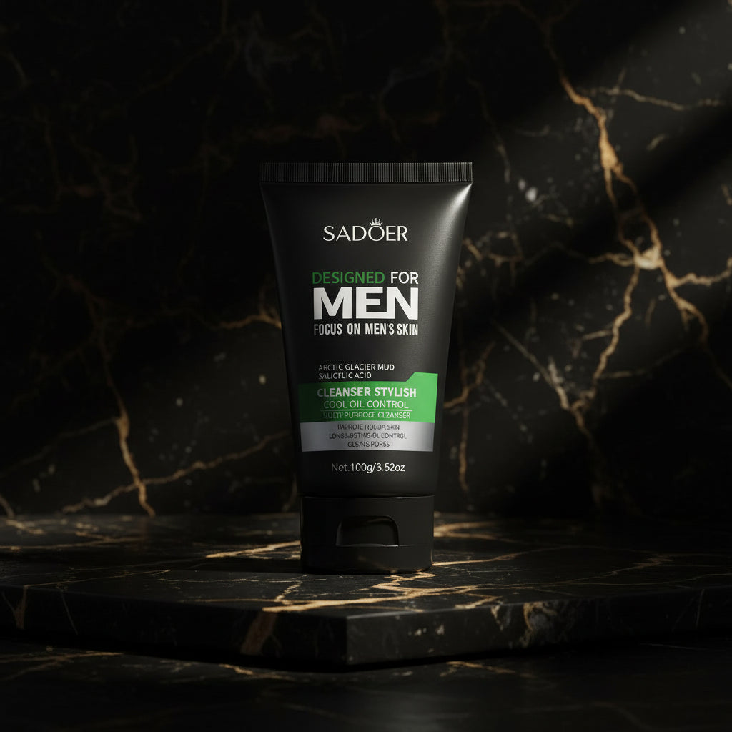 SADOER Men’s Glacier Mud Facial Cleanser with Salicylic Acid, 100g - Zenflow Active