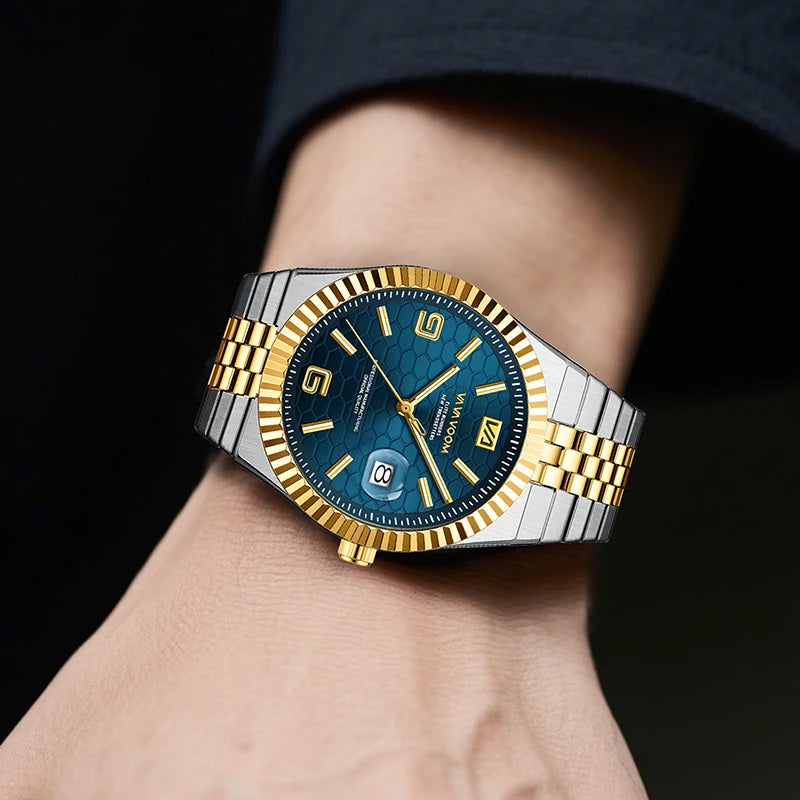 Men's Honeycomb Dial Quartz Watch — Luminous, Date Display, Stainless Steel, Waterproof - Zenflow Active