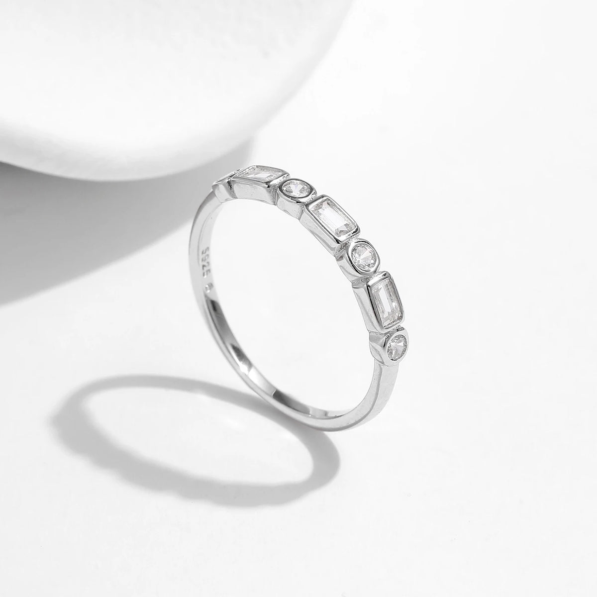 MODIAN 925 Sterling Silver Fashion Round Rectangle Dazzling Clear CZ Band Ring For Fine Jewellery - Zenflow Active