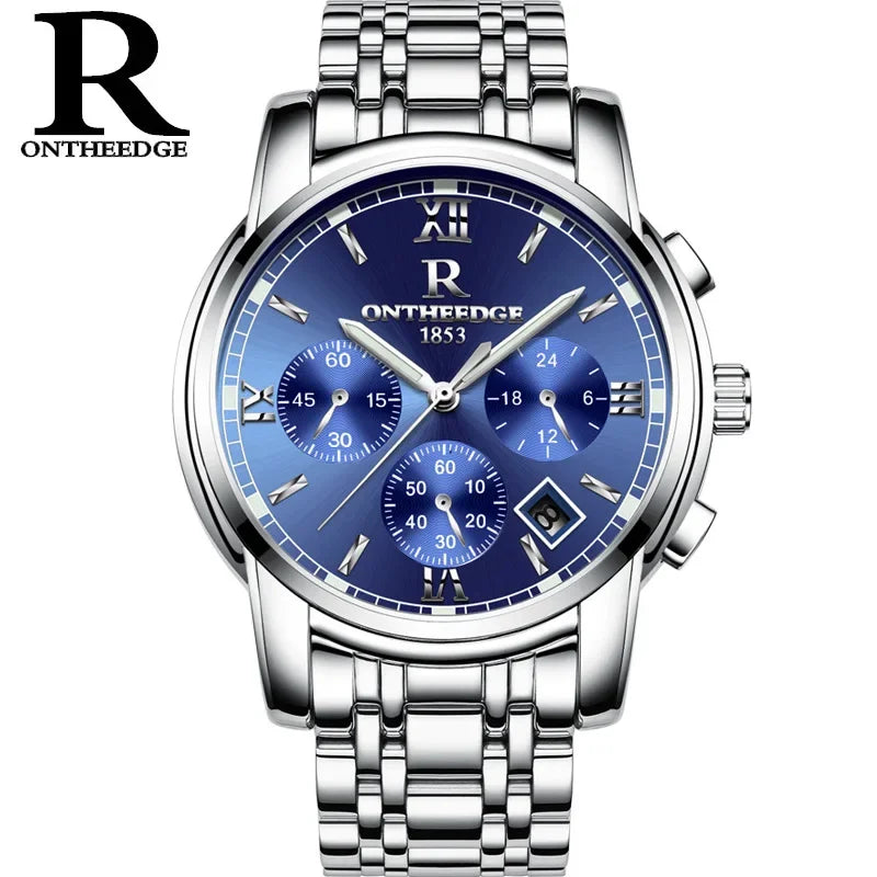Men's Watch Business Quartz, All Steel Blue Face, Waterproof Chronograph Relogio Masculino - Zenflow Active