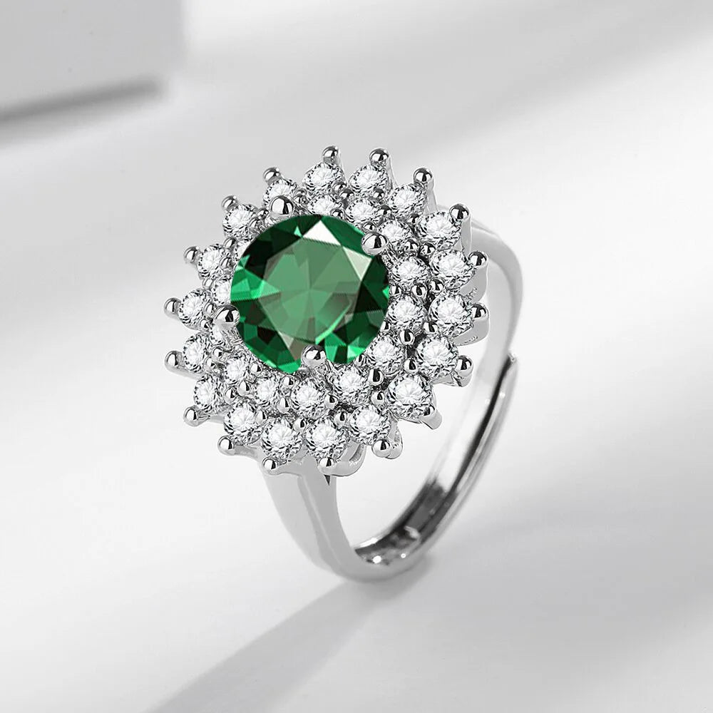 925 Sterling Silver Ring Two Carat Zirconia Ring Multi-color Optional Women's Open Ring Fashion Simple Birthday Jewelry Gift - Zenflow Active