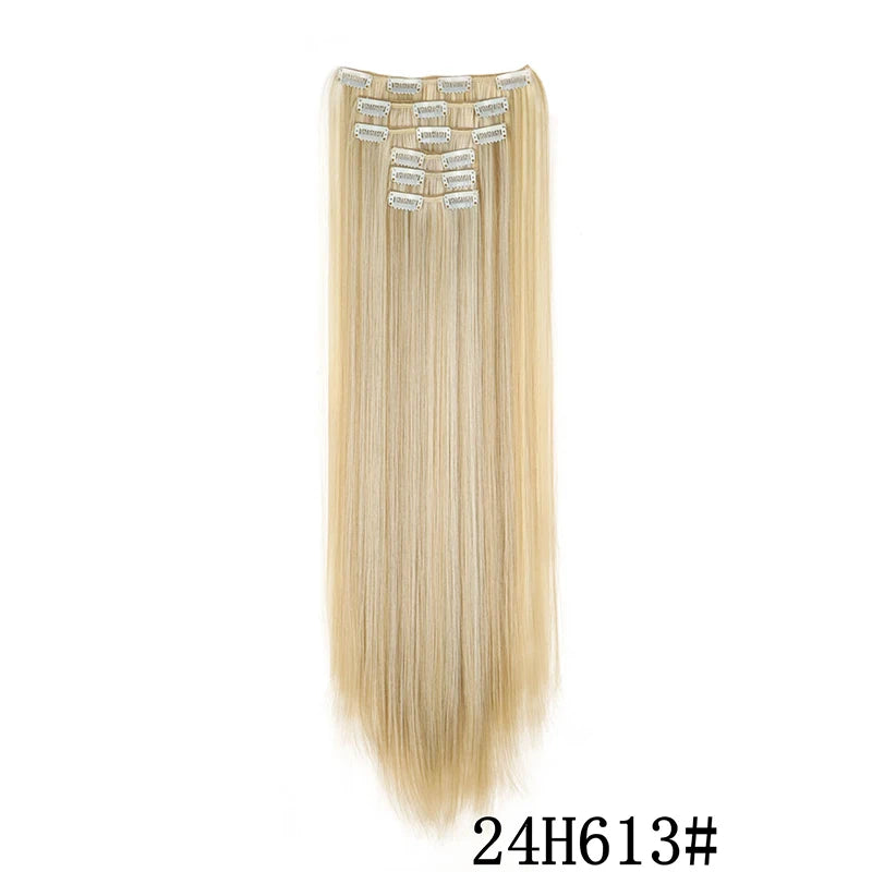 Synthetic Clips in Hair Extensions Long Straight Hairstyle Blonde Black Hairpieces Heat Resistant False Hair Daily Use - Zenflow Active