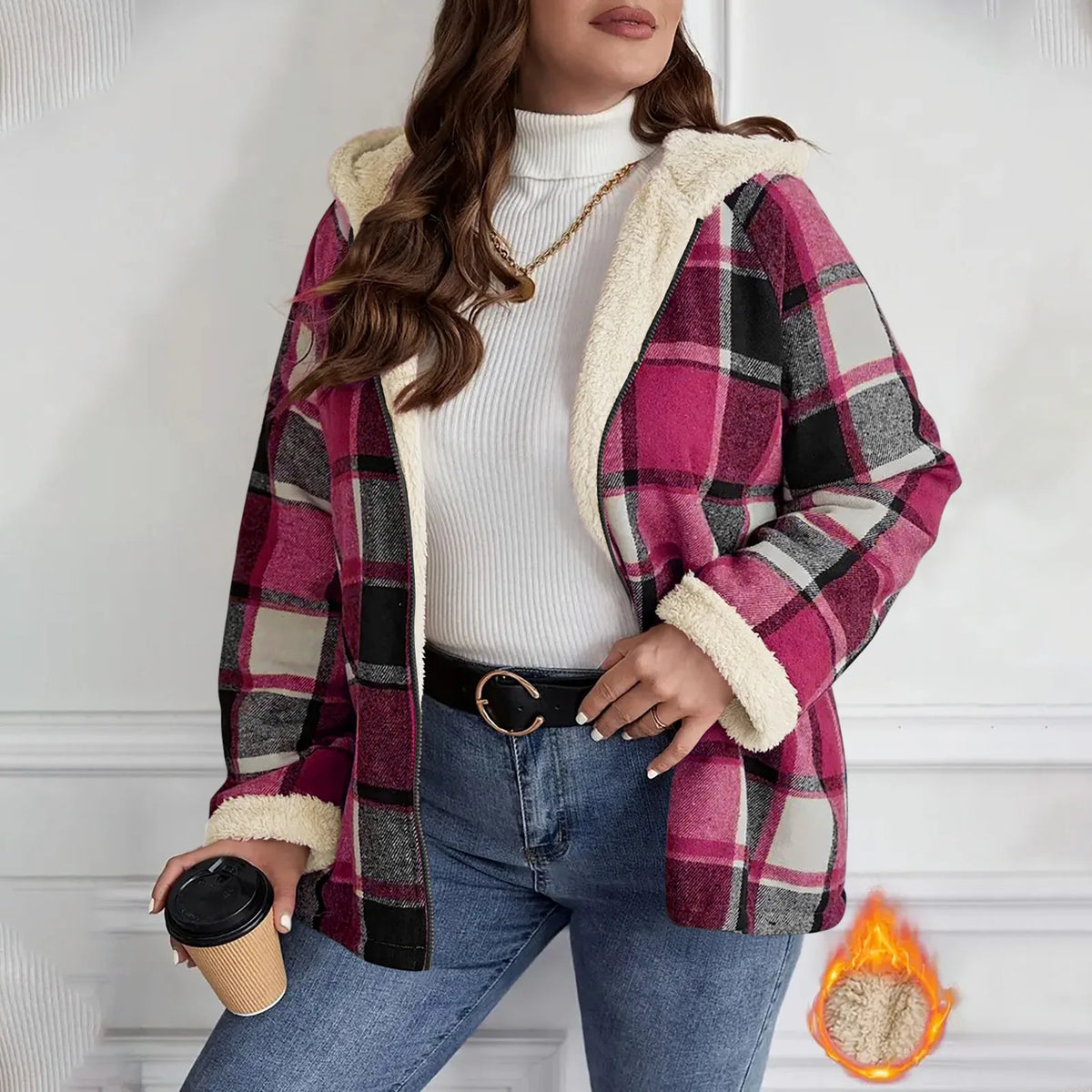 Women's Hooded Plaid Zip Jacket Zenflow Active