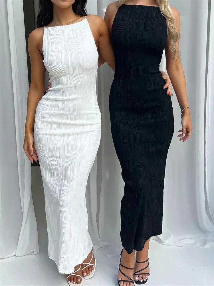 Ruched Sleeveless Split-Back Maxi Dress