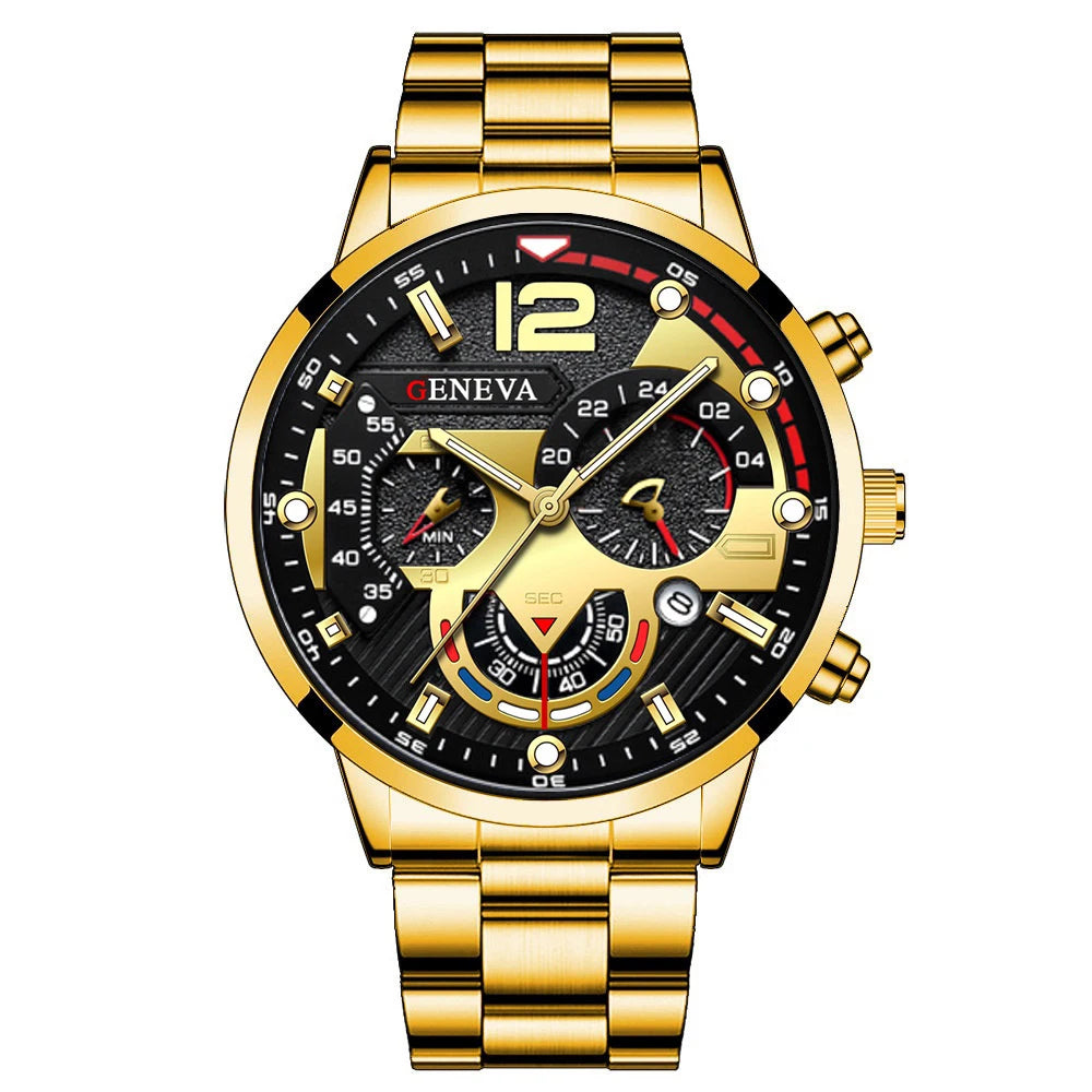 Men's Watch Stainless Steel Band Analog Quartz Wristwatch with Calendar - Zenflow Active