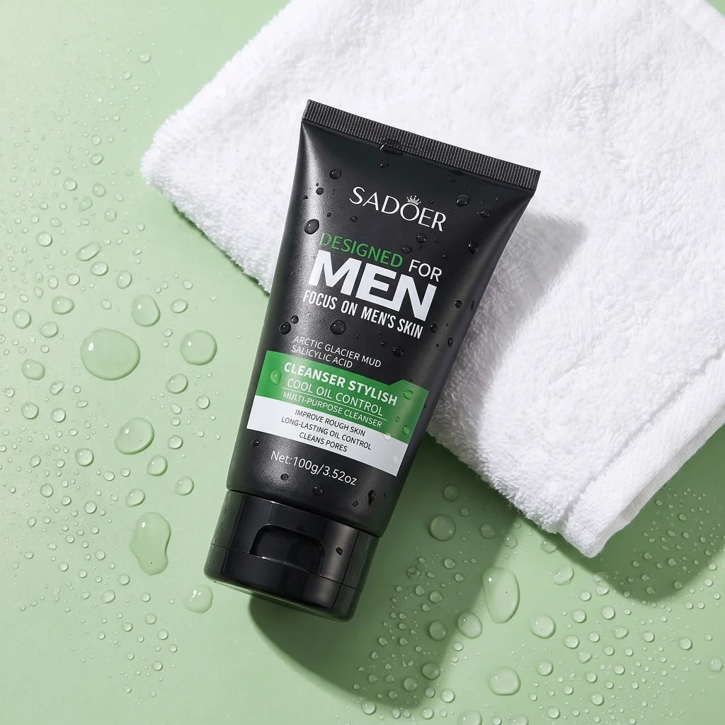 SADOER Men’s Glacier Mud Facial Cleanser with Salicylic Acid, 100g - Zenflow Active