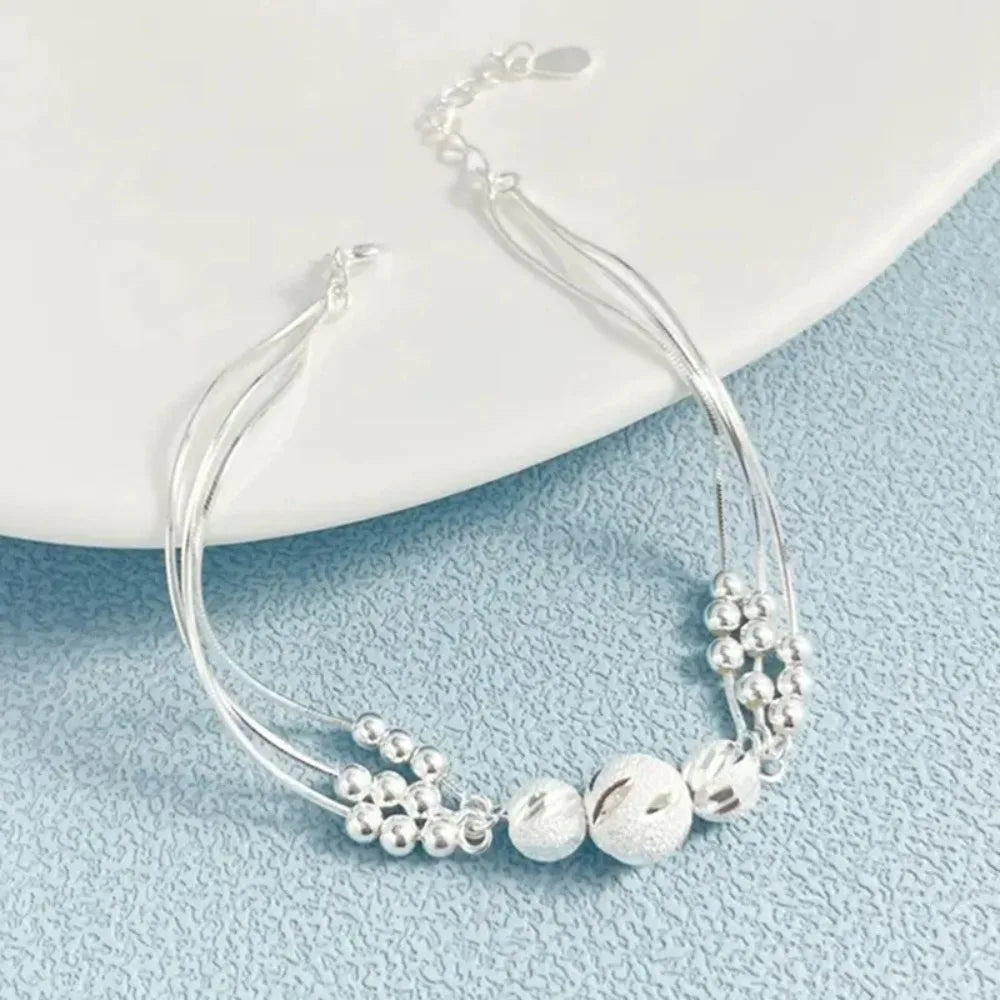 Charms Cute 925 Sterling Silver Exquisite Beaded Bracelet for Women Lady, Stylish Wedding Jewelry Accessories - Zenflow Active