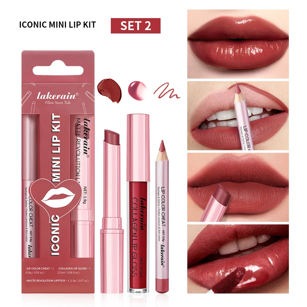 Lip Combo Matte Lipstick + Lip Liner Pen Lip Gloss Set - Zenflow Active