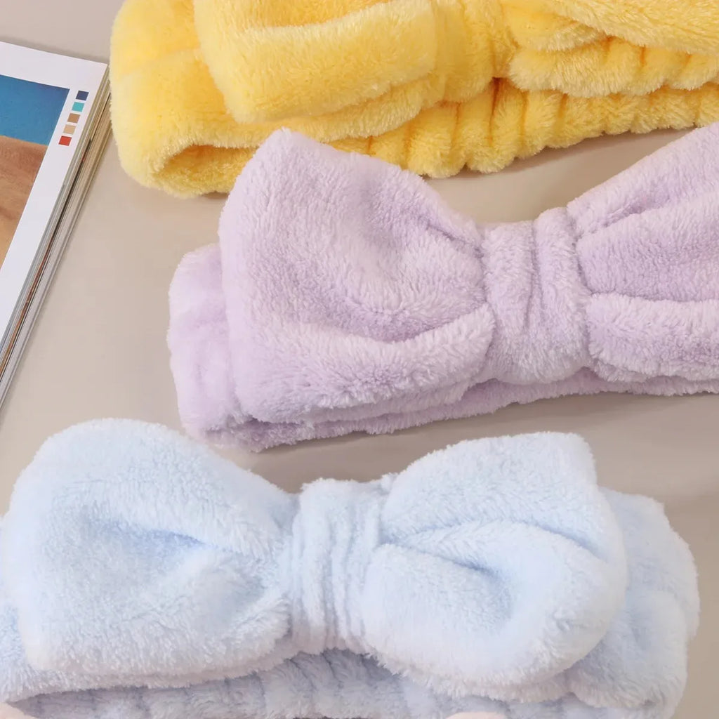 Bow Headband & Wristband Set | Soft Coral Fleece Hair Band for Washing, Yoga & Skincare - Zenflow Active
