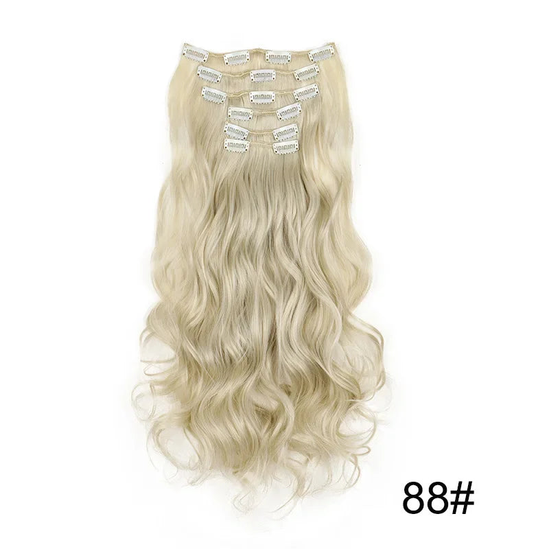 Black Hair Extensions 24"/60cm 6pcs/set Women Long Straight Synthetic Full Head Clip 16 Clips Ombre Heat Resistant Fiber Hair - Zenflow Active