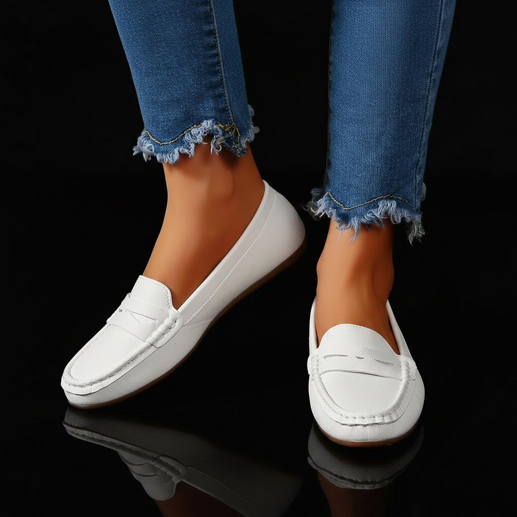 Women's PU Leather Slip-On Loafers — Round Toe, Flat Moccasin, Casual Everyday Shoe - Zenflow Active