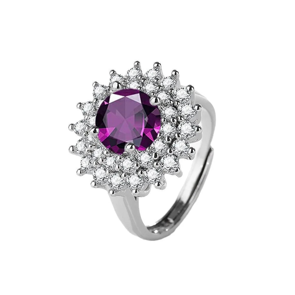 925 Sterling Silver Ring Two Carat Zirconia Ring Multi-color Optional Women's Open Ring Fashion Simple Birthday Jewelry Gift - Zenflow Active