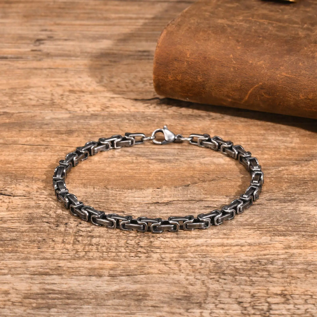 Men's Byzantine Bracelets,4mm Retro Grey, Stainless Steel, Handmade - Zenflow Active
