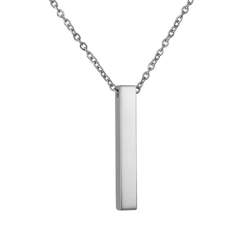 Engrave 4 Sides Name Date Custom Stainless Steel Thick Chain Necklaces for men Personalized Square Bar Pendant Jewellery - Zenflow Active
