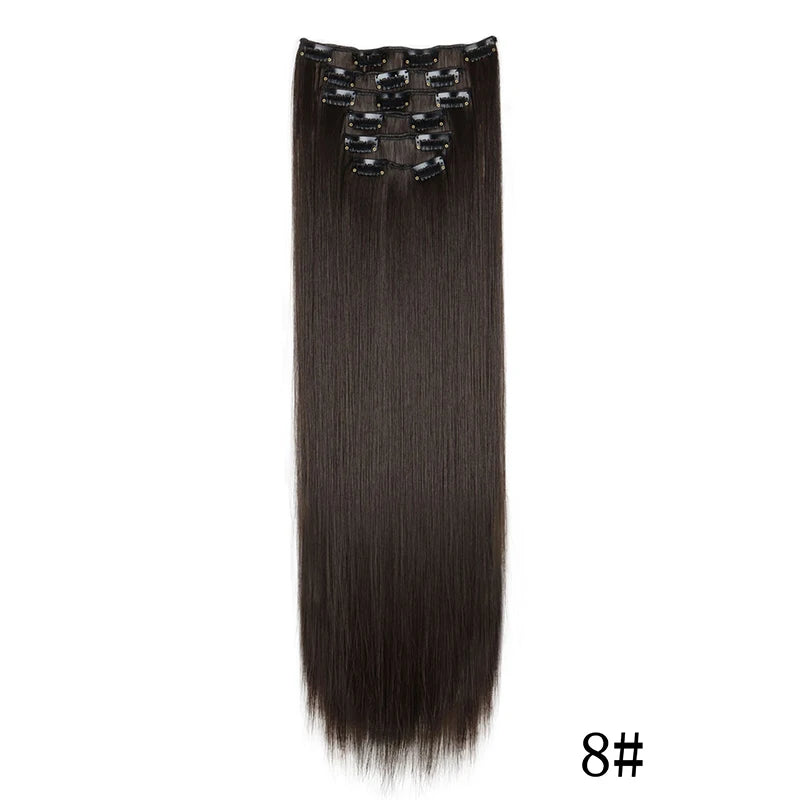 Synthetic Clips in Hair Extensions Long Straight Hairstyle Blonde Black Hairpieces Heat Resistant False Hair Daily Use - Zenflow Active