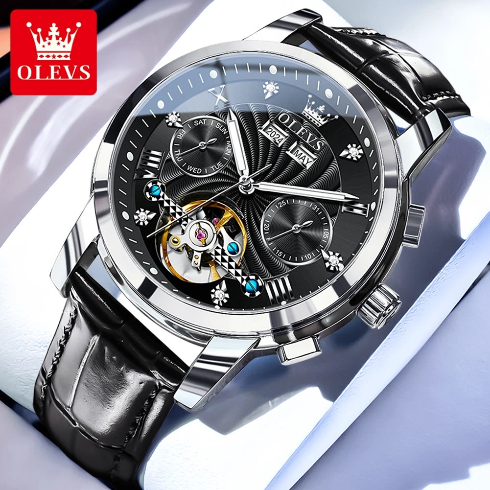 OLEVS 7088 Skeleton Automatic Watch | Tourbillon Display | Luminous - Zenflow Active