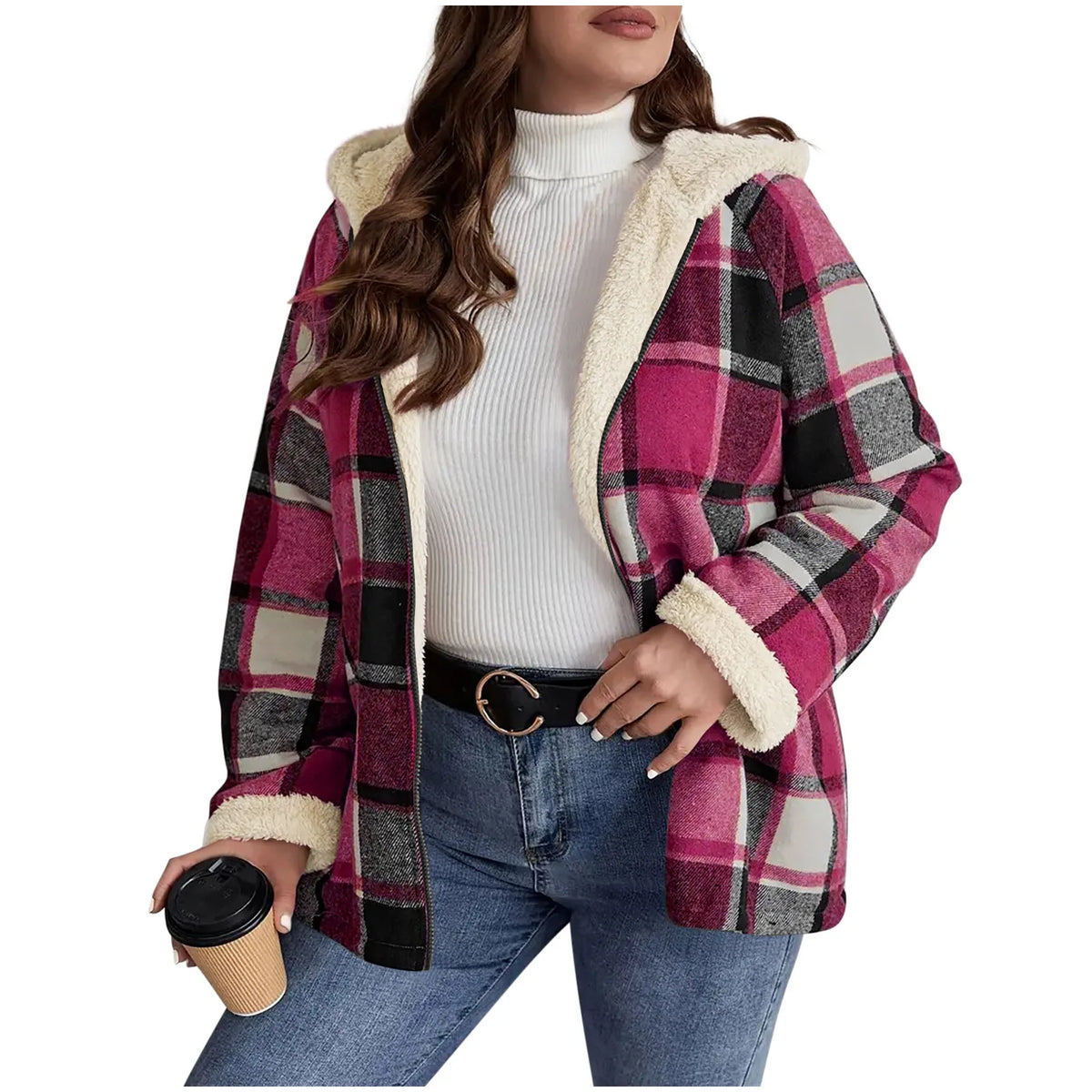 Women's Hooded Plaid Zip Jacket Zenflow Active