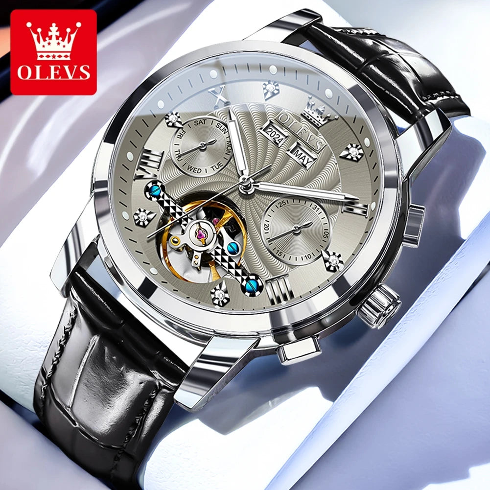 OLEVS 7088 Skeleton Automatic Watch | Tourbillon Display | Luminous - Zenflow Active